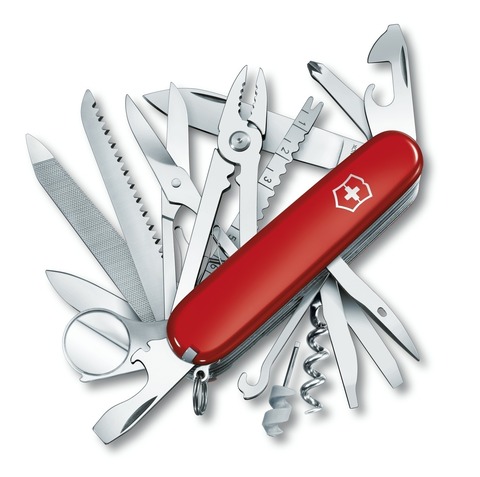 Нож Victorinox SwissChamp, 91 мм, 33 функции, красный, кожаный чехол, блистер 1.6795.LB1 от прозводителя Victorinox