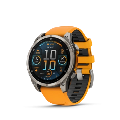 Garmin Fenix 8 - 47 мм AMOLED | SAPPHIRE | Titanium with Spark orange/graphite silicone band