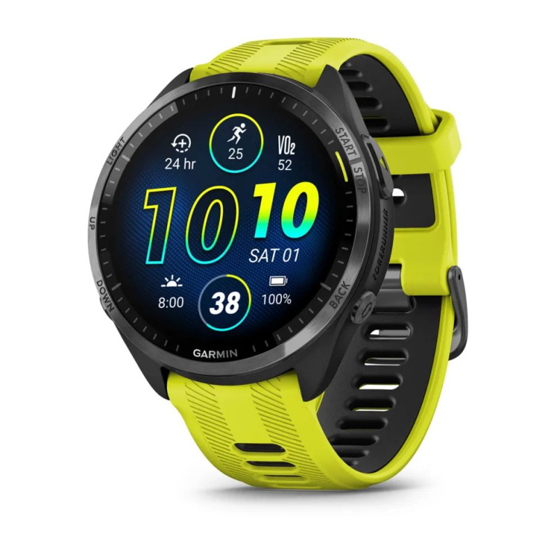Garmin Forerunner 965 - | Carbon Grey DLC Titanium Bezel with Black Case and Amp Yellow/Black Silicone Band