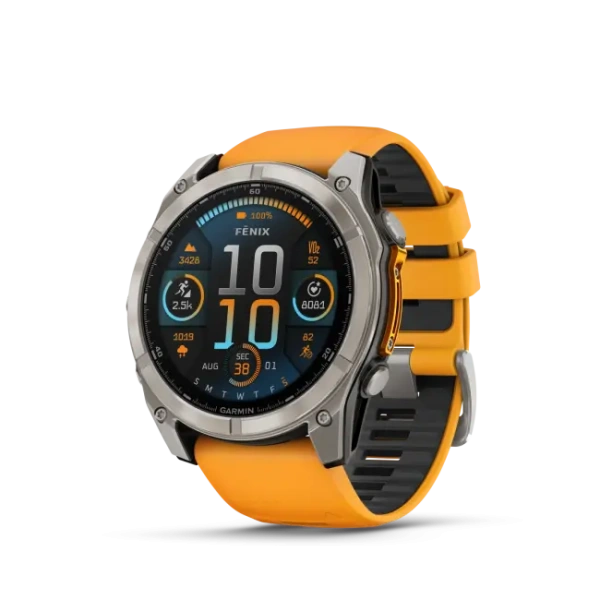 Garmin Fenix ​​8 — AMOLED, 51 мм — сапфирово-титановый с силиконовым ремешком Spark Orange/Graphite 010-02905-11 от прозводителя Garmin