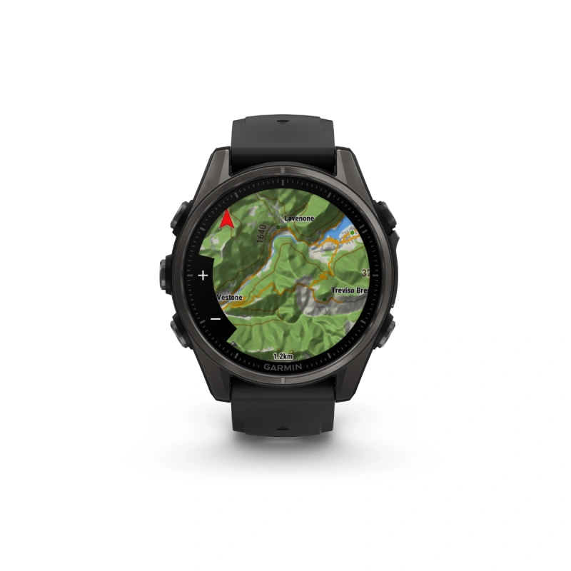 Garmin Fenix 8 - 43 мм AMOLED | Sapphire | Carbon grey DLC titanium with Black/pebble grey silicone band