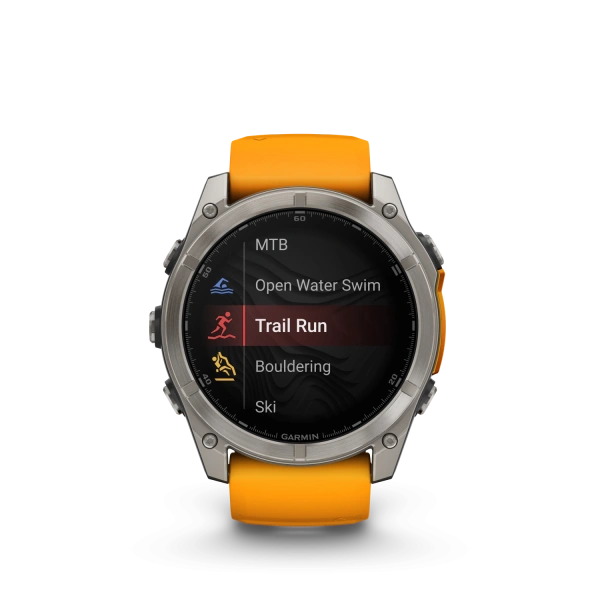 Garmin Fenix ​​8 — AMOLED, 51 мм — сапфирово-титановый с силиконовым ремешком Spark Orange/Graphite 010-02905-11 от прозводителя Garmin