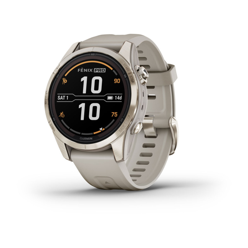 Garmin Fenix 7s Pro - 42 мм SOLAR | SAPPHIRE | Soft Gold with Light Sand Band