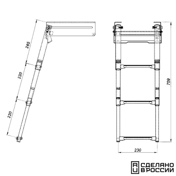 Трап телескопический выдвижной с фиксирующим механизмом, 3 черных ступени (ширина 291 мм.) 040140BT от прозводителя Техномарин