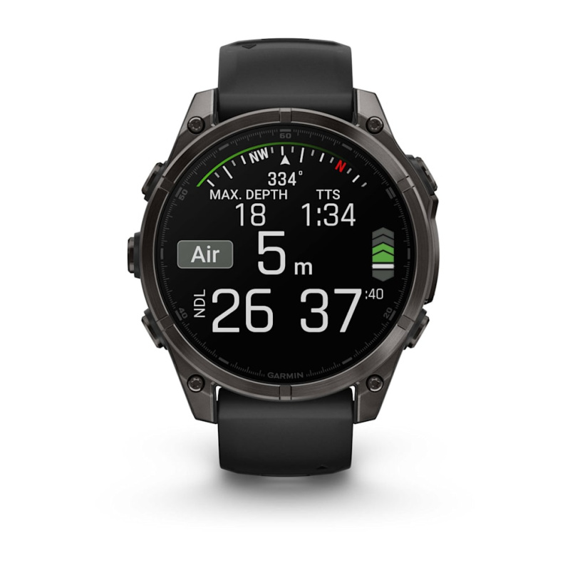 Garmin Fenix 8 - 47 мм AMOLED | SAPPHIRE | Carbon grey DLC titanium with Black/pebble grey silicone band