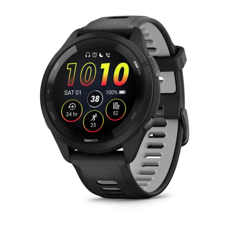 Garmin Forerunner 265 - 46 мм | Black Bezel and Case with Black/Powder Gray Silicone Band