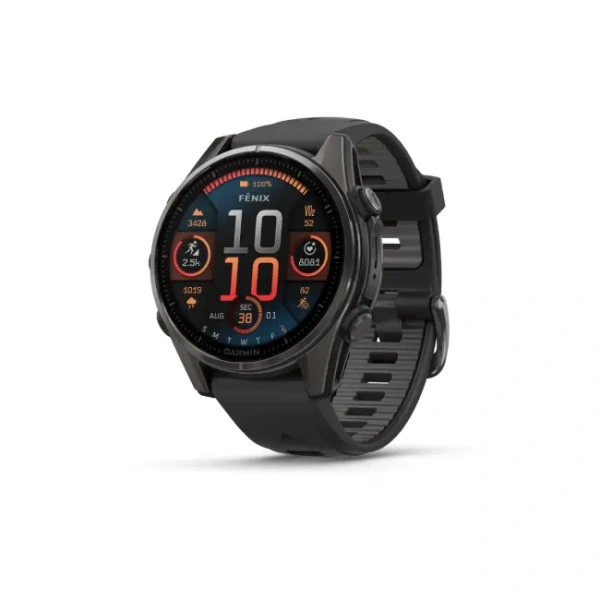 Garmin Fenix ​​8 — 43 мм AMOLED — Sapphire Edition Carbon Grey DLC Титан с силиконовым ремешком черно/серого цвета 010-02903-21 от прозводителя Garmin