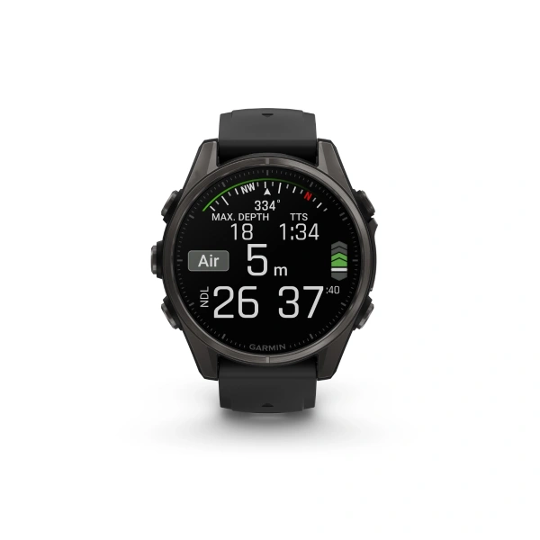 Garmin Fenix ​​8 — 43 мм AMOLED — Sapphire Edition Carbon Grey DLC Титан с силиконовым ремешком черно/серого цвета 010-02903-21 от прозводителя Garmin
