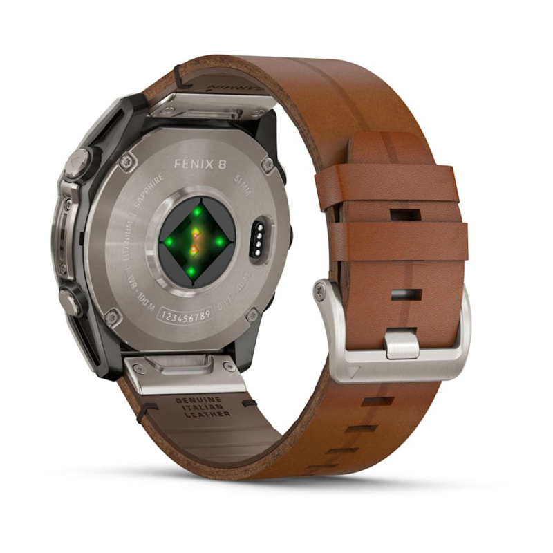 Garmin Fenix 8 - 51 мм AMOLED | SAPPHIRE | Titanium with Chestnut Leather Band