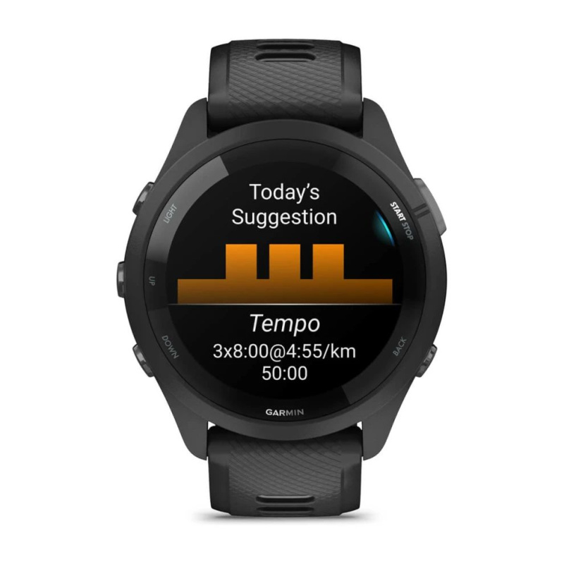Garmin Forerunner 265 - 46 мм | Black Bezel and Case with Black/Powder Gray Silicone Band